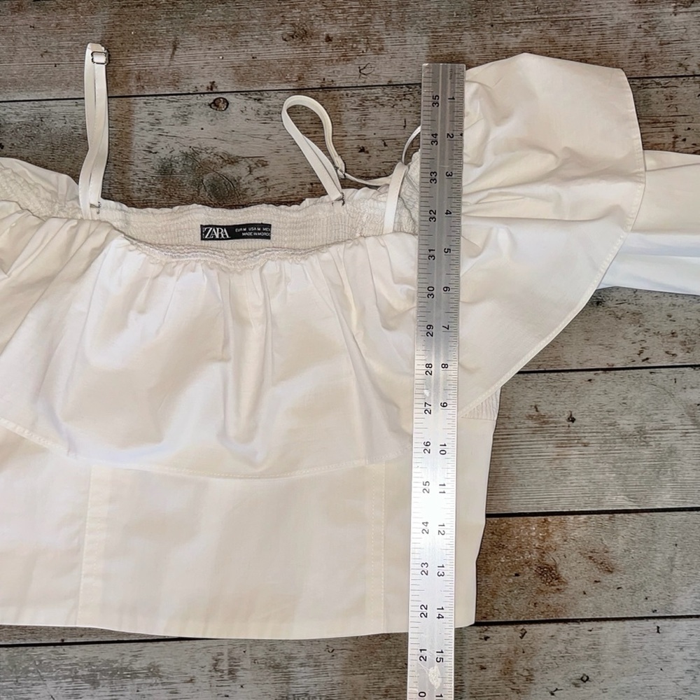 Zara Cropped Blouse Women’s Off-Shoulder White Cotton Ruffle Top Sz M - Picture 7 of 7